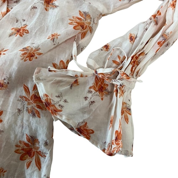 Free People Amanda Cotton Ruffled Wrap Top Ivory Combo Floral Size Medium NWT - Picture 9 of 15